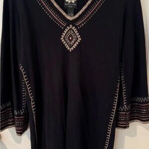 Unique Black Embroidered V-Neck Top vintage Lucky Brand